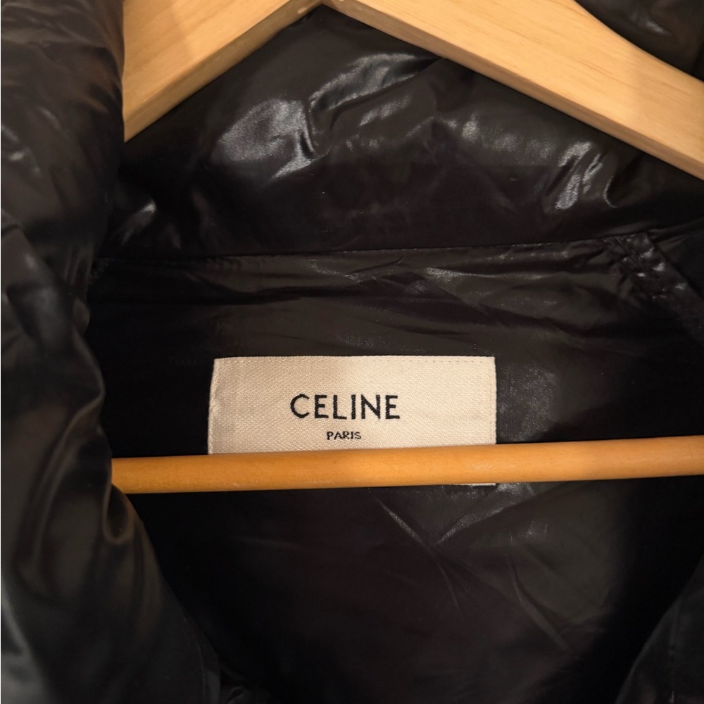 Celine Shiny Black Puffer Jacket View 5